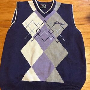 South Pole Men's V-Neck Argyle Sweater Vest - Navy, Purple, and Gray